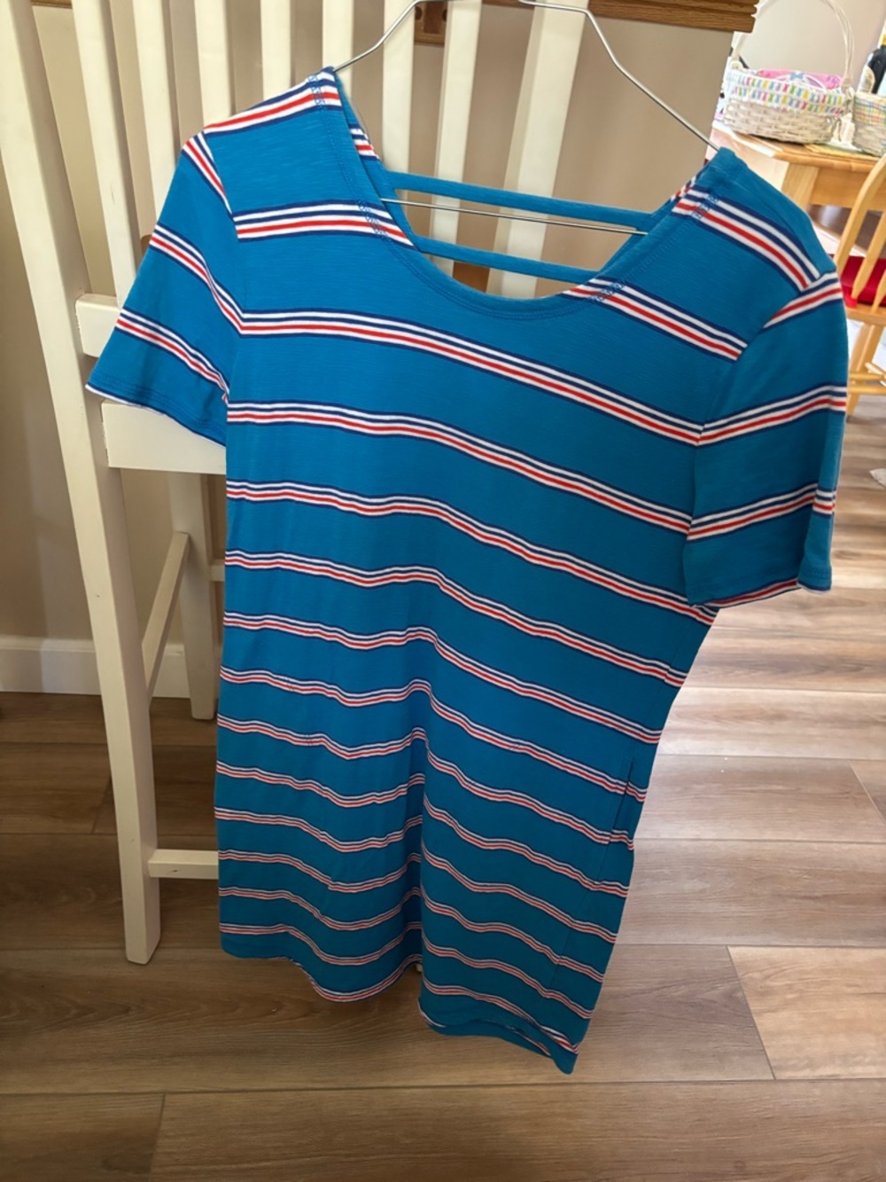 Blue Striped Mini Dress - Casual Short Sleeve